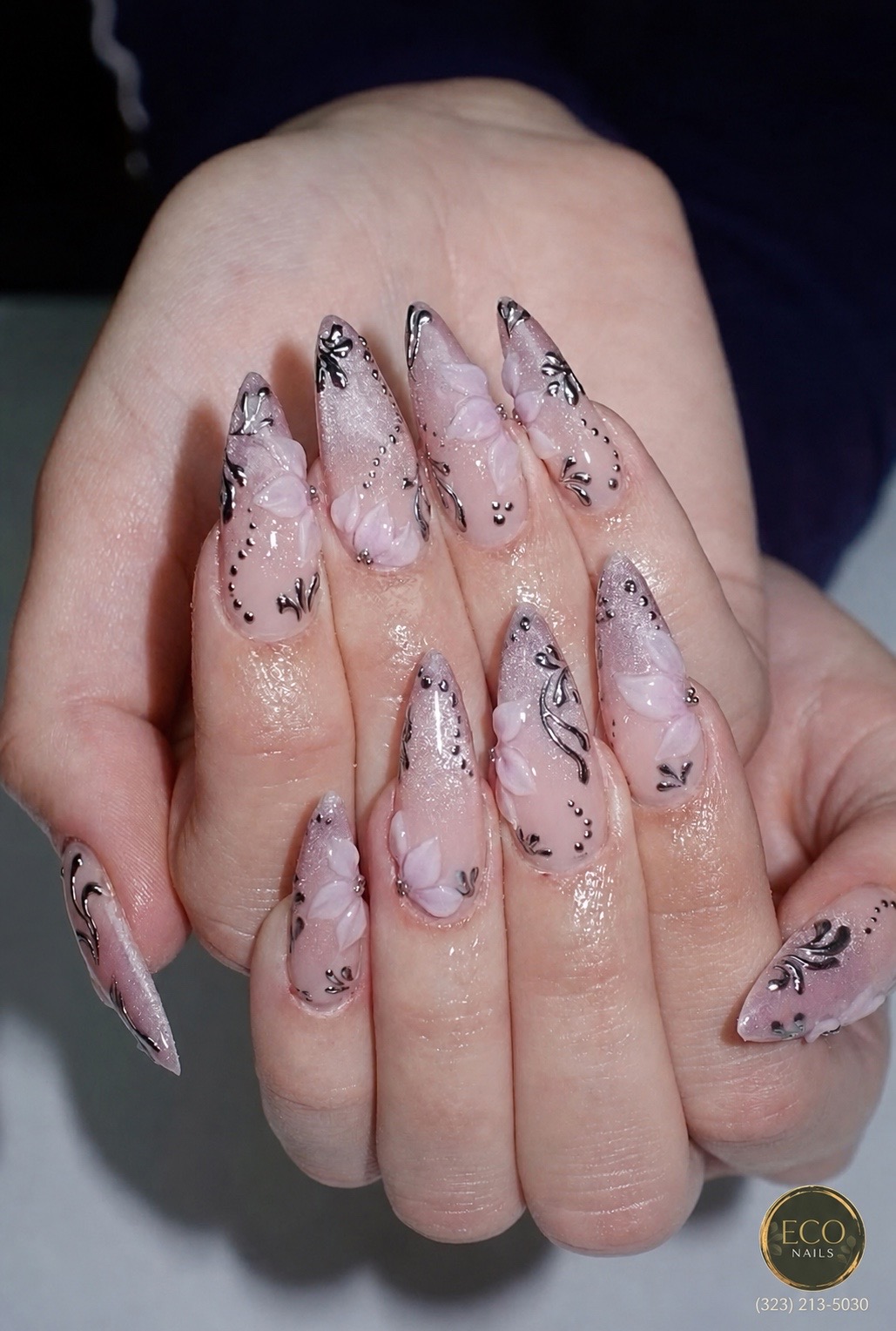 Pink floral luxury nails