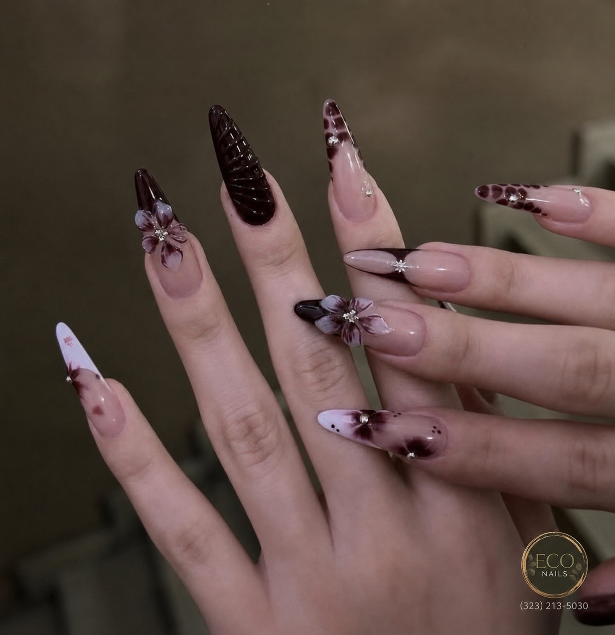 Dark floral nail design